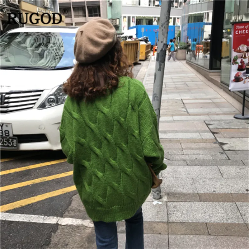 RUGOD Elegant Women Sweater Fashion Twist Long sleeve loose Knitted jumpers Office lady Solid oversized winter clothes women | Женская