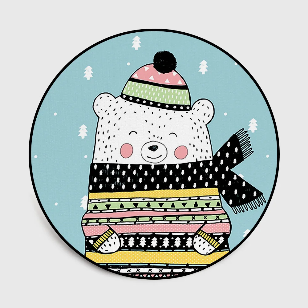 Круглый ковер с милым мультяшным медведем детский нескользящий для подъема