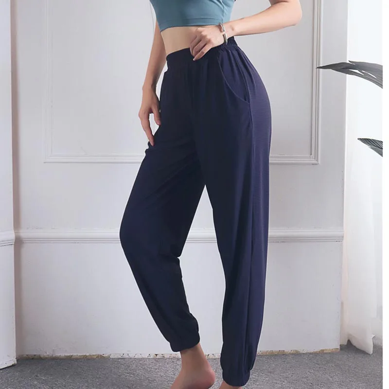 Navy SALSPOR Women Yoga Pants Loose Gym Sport Leggings Summer Cool Running Sweatpants Yoga Training Fitness Work Out Leggings - Цвет: Navy
