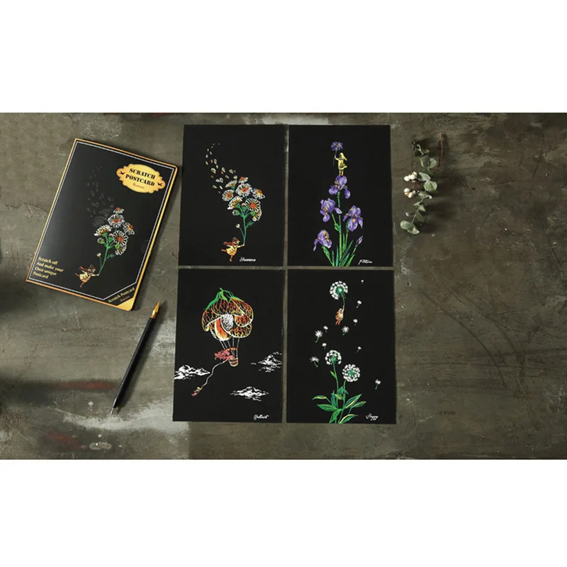 Flowers 4 шт./компл. Волшебная цветная доска для рисования Бумага живопись выскабливание Для детей Обучающие игрушки живопись каракули скретч игрушки - Цвет: Flowers