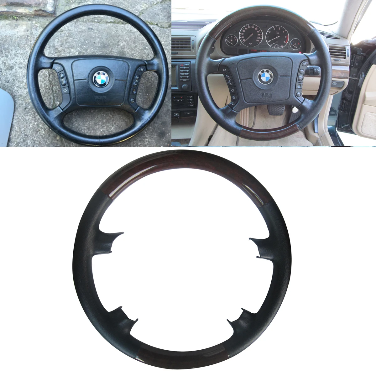 Кожаная обложка руля из коричневого дерева для BMW 1996-2001 E38 728i 730i 740i 740iL 750iL E39 520i 525i