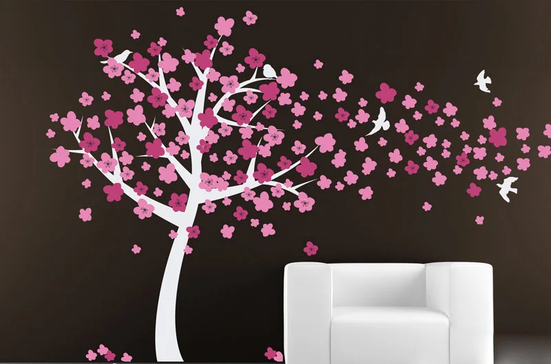 Большая настенная наклейка на дерево с ветреными цветами Вишневое стену