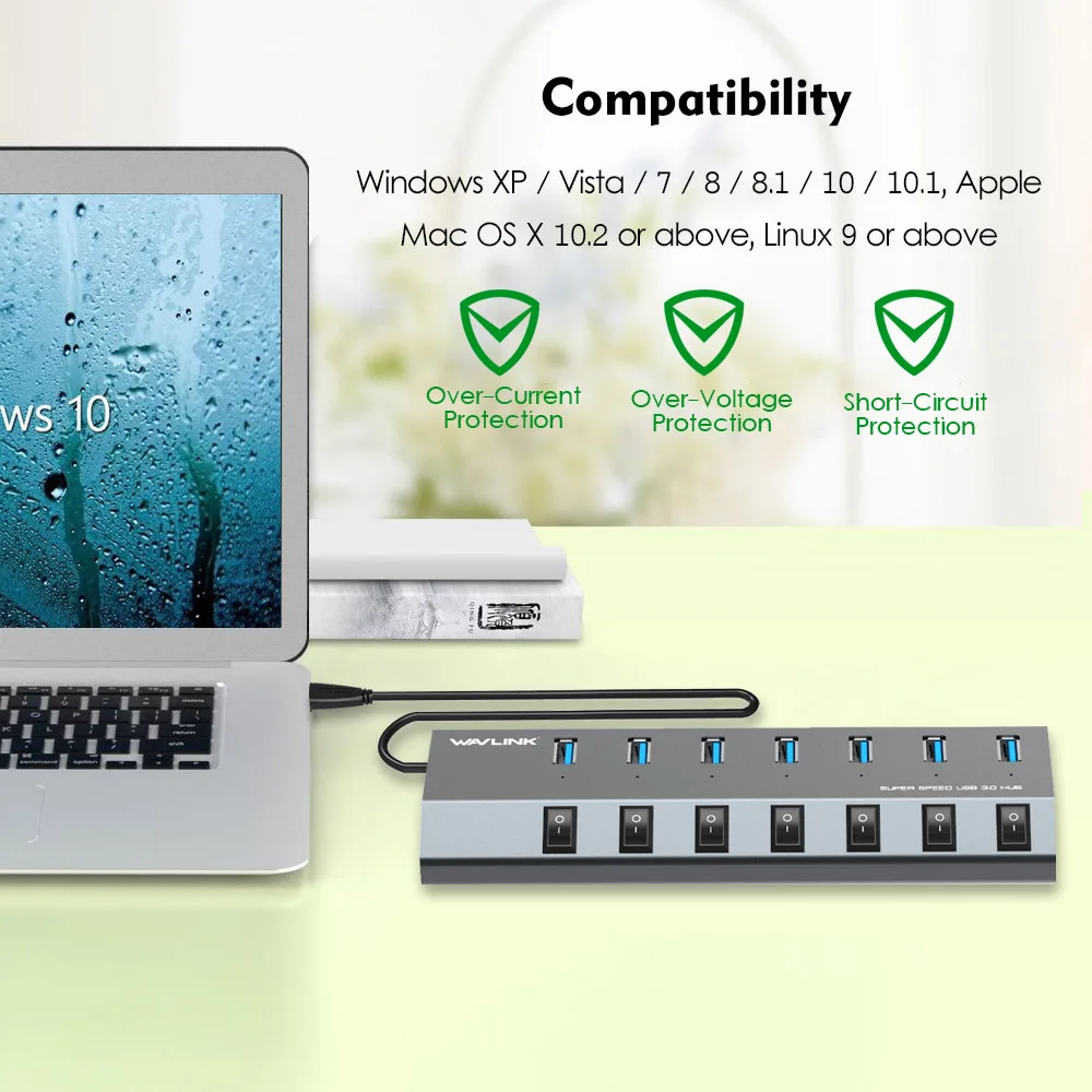 Wavlink Высокоскоростной 7 Порты и разъёмы Алюминий USB 3 0 концентратор с Мощность