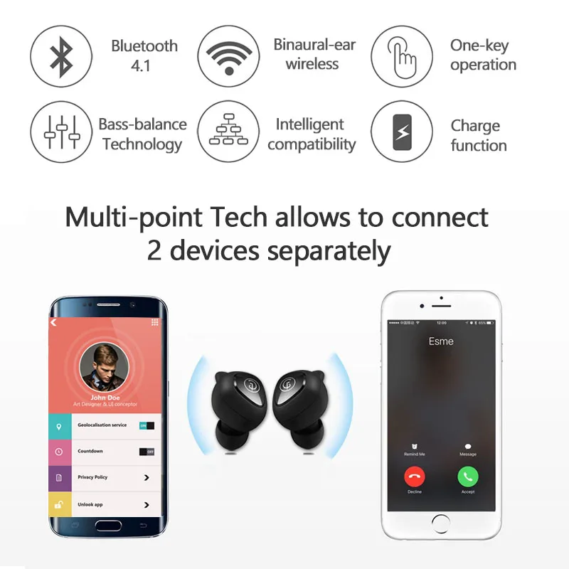 Azexi air60 Беспроводной Bluetooth наушники вкладыши сабвуфер стерео Наушники спортивные