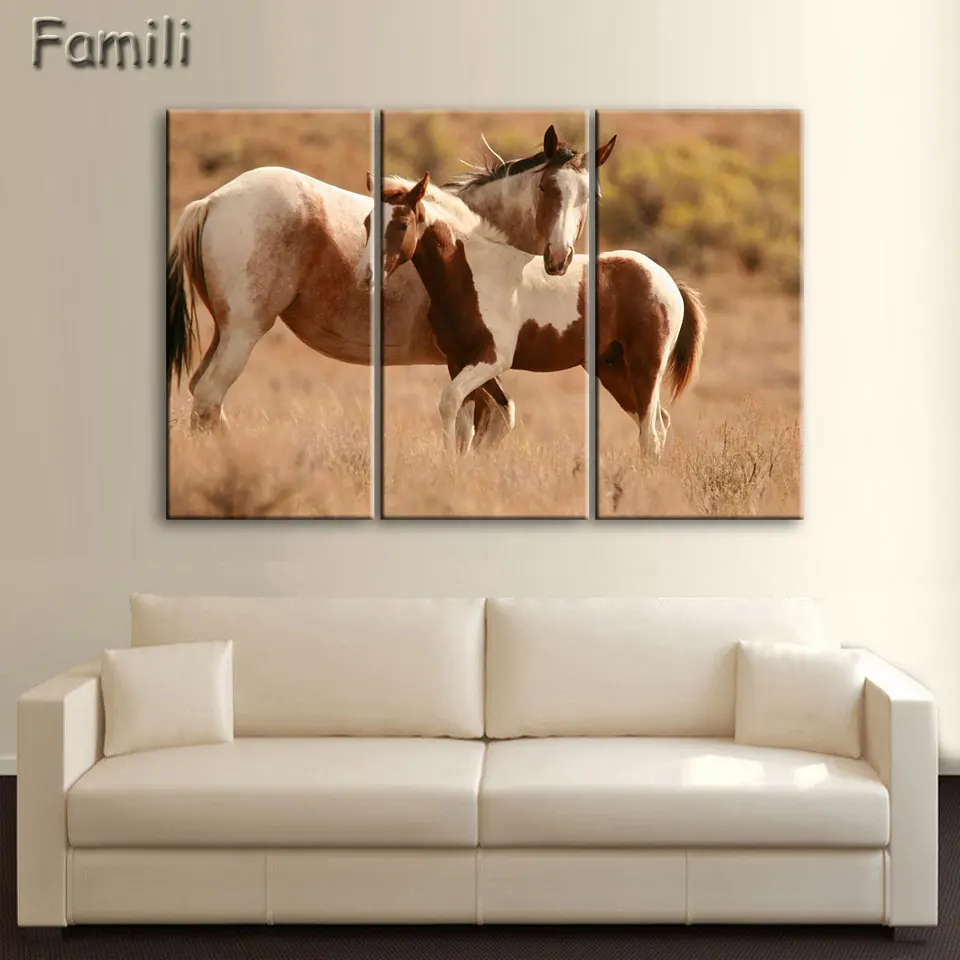 3 шт. крутая Черная лошадь настенная живопись реалистичное животное холст