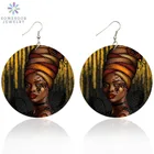 SOMESOOR Ретро афро художественные деревянные висячие серьги винтажные африканские головные уборы женские дизайнерские 6 см плоские круглые черные деревянные Ювелирные изделия Подарки