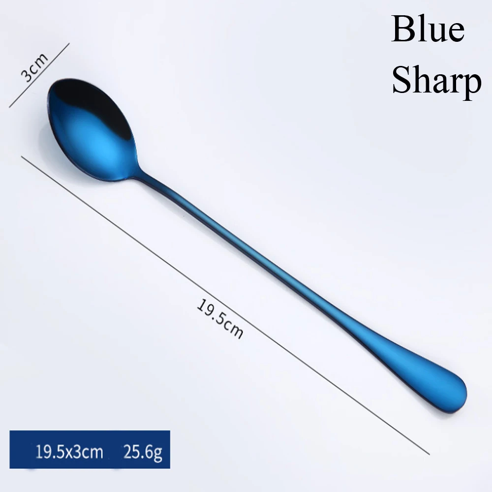 Blue(Sharp) 1 шт., кофейная ложка из нержавеющей стали радужного цвета с длинной ручкой, фруктовая ложка для холодных напитков, мороженого, десерта, чайная ложка, кухонные принадлежности - Цвет: Blue(Sharp)