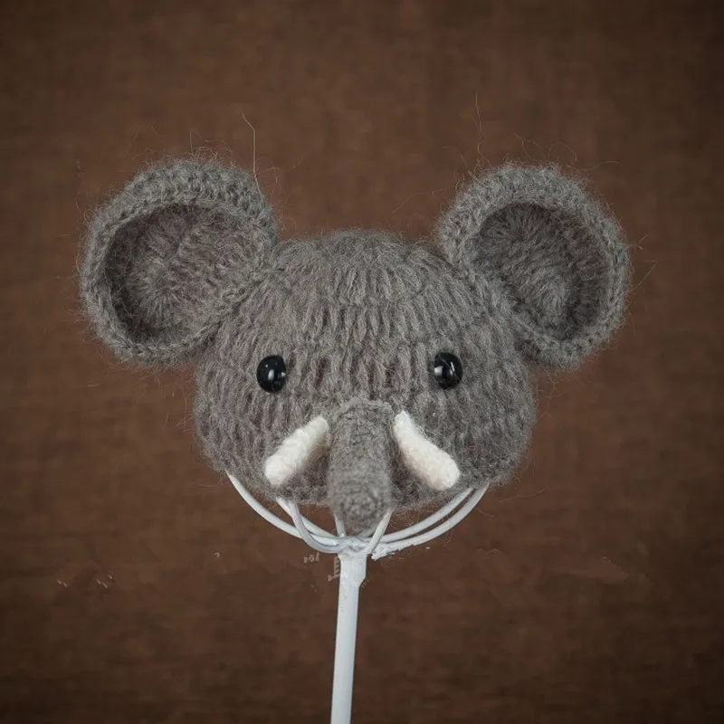 Новорожденный ручной работы серый мохер длинный носовой слоновая шапочка кукла