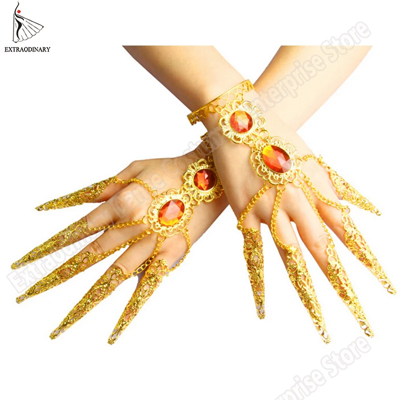 

New Sexy Women Belly Dance Dance Jewelry Thousands Hands Guanyin Bollywood India Bracelets Fingernail Accessories Gold
