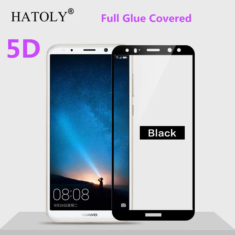 Закаленное стекло Hatoly 5D Huawei Mate 10 Lite Nova 2i полностью покрытое клеем Защитное для