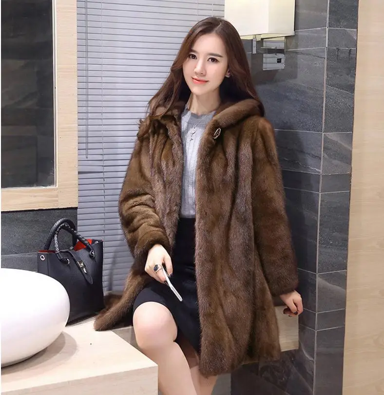 S/6Xl женское искусственное Норковое меховое пальто длинная куртка большого размера кофейного цвета повседневные зимние пальто Женская модная меховая верхняя одежда Cj88