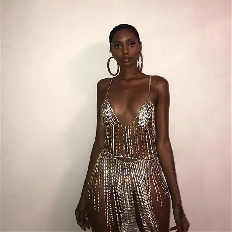Женское платье с блестками и кристаллами летнее из двух частей металлической