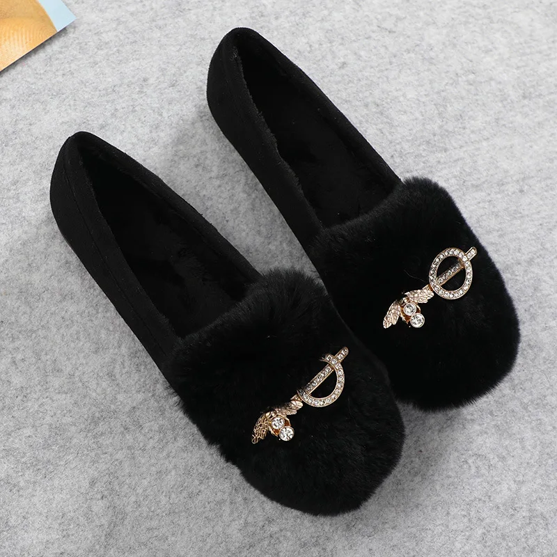 Меховые зимние ботинки для женщин зимняя обувь с кристаллами пчела Плюшевые