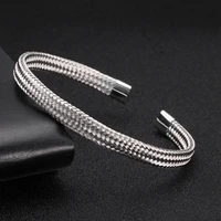 luxury silver snake sporty men women charm bracelet bangles punk mesh surface soft steel braided open fashion cuff bangles