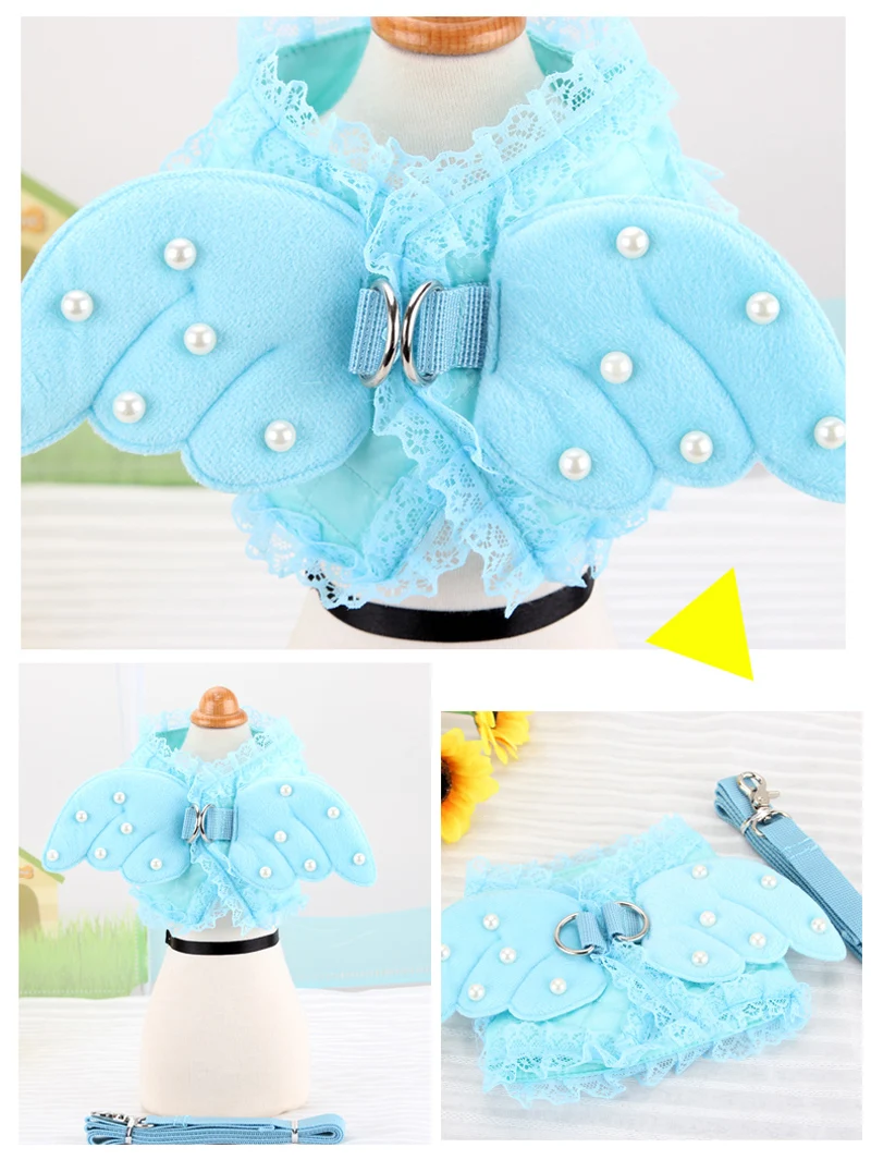 2017 милый питомец жемчуг Ангел жгут жилет ошейник Собака нагрудный ремень поводок