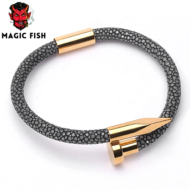 Кожаный браслет Magic Fish для мужчин 6 мм из нержавеющей стали 316 с кнопками