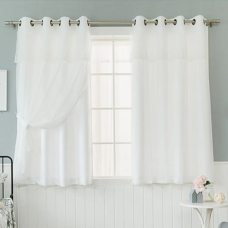1pc white curtain 2 слоя полые звезды плотные Шторы для эркерное окно принцесса кружева Шторы для девочек Гостиная Спальня окна Панель - Цвет: 1pc white curtain