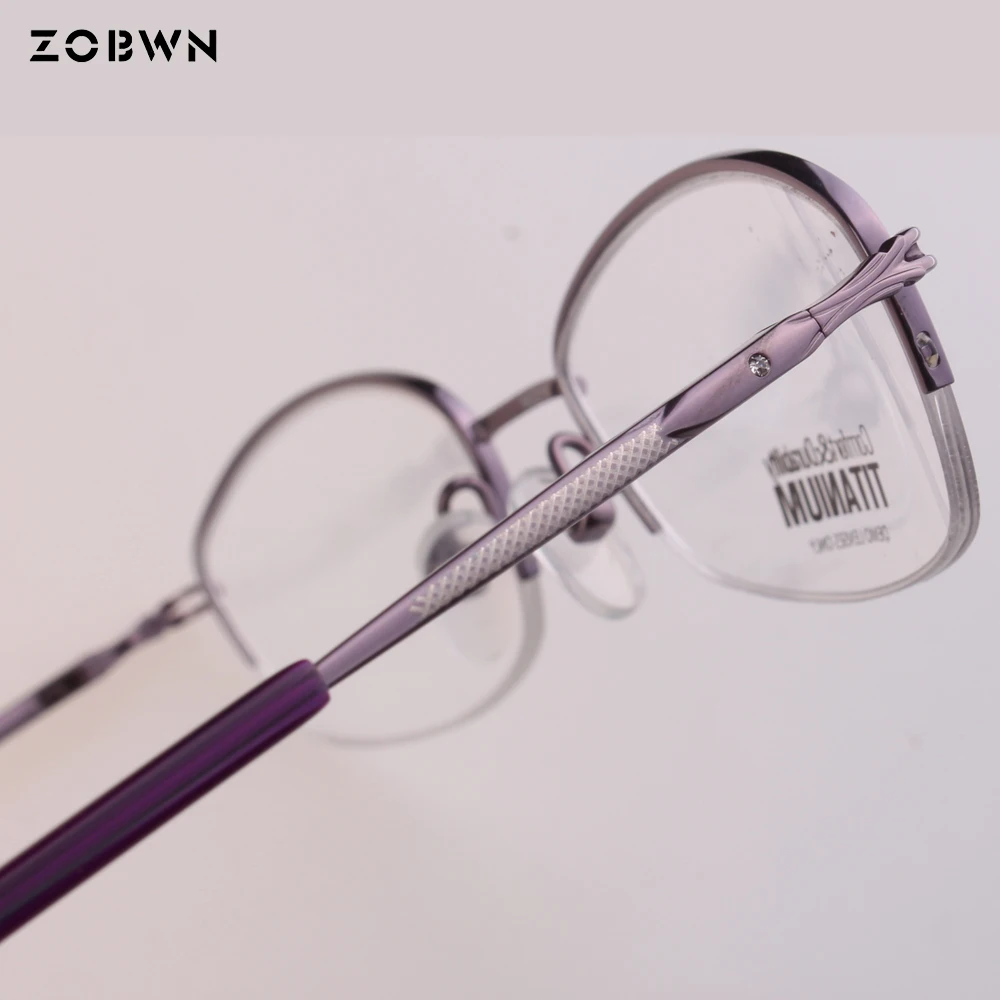 

ZOBWN Titanium eyeglasses women unisex light optical glasses half rim brown purple montures de lunette Oculos de grau femininos