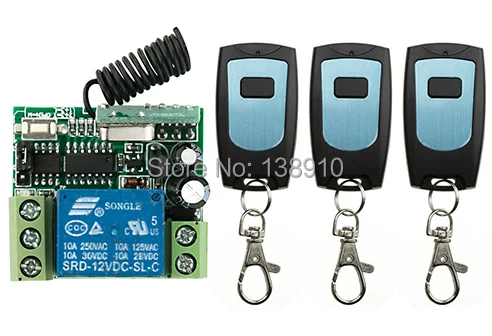 Беспроводной Радиочастотный переключатель, 12 В, 1 канал, 3 контроллера, 1 переключатель, 10 А, реле 100 м, водонепроницаемый, для ламп, окон, гаражных дверей
