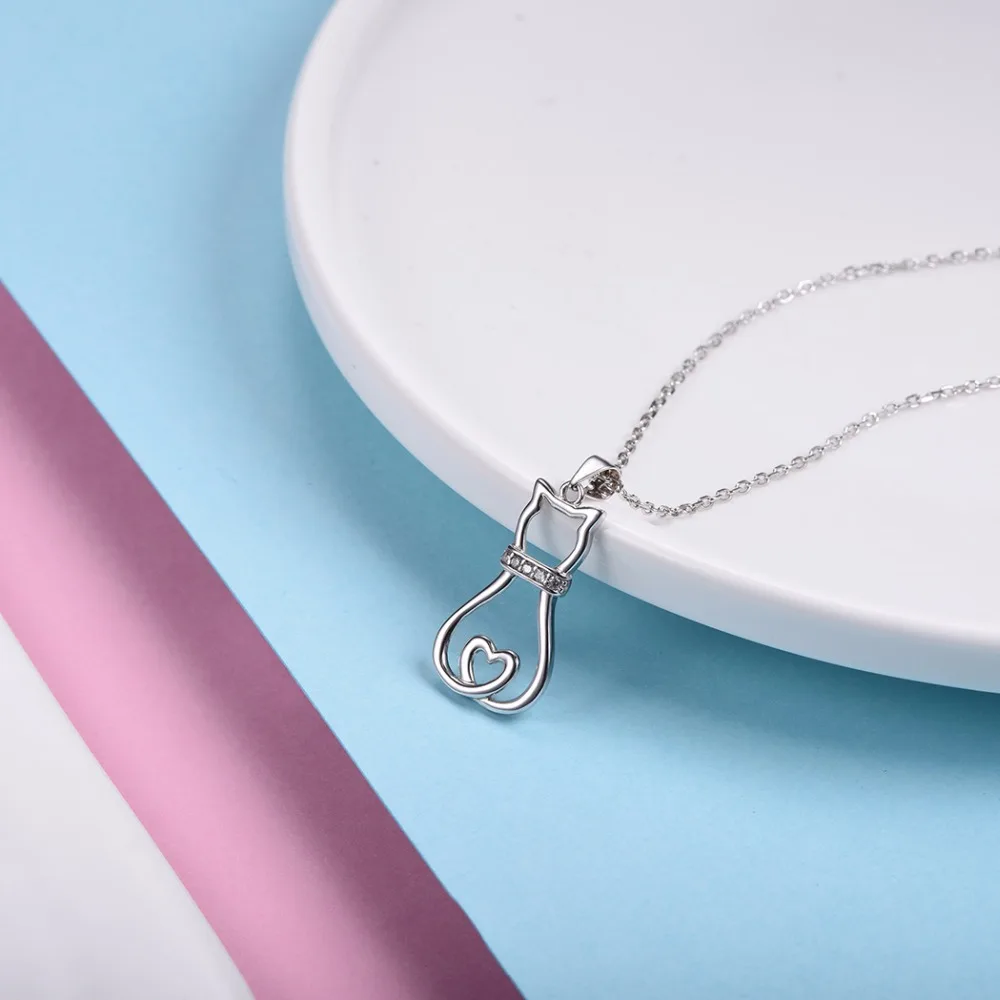 U7 Аутентичные стерлингового серебра 925 кулон ожерелье симпатичное милое животное CZ женские модные ювелирные изделия подарок на день Святого Валентина SC85