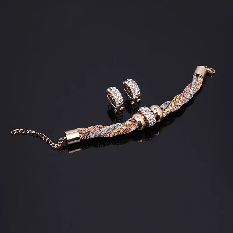 4PCS/SET Fashion Gold Dubai Jewelry Set Crystal Necklace Earrings Ring Bracelet | Украшения и аксессуары