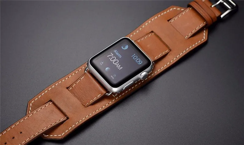 Ремешок-манжета из хохлатой кожи для apple watch, ремешок для apple watch 5, 4, 3, 42 мм, 38 мм, iwatch, ремешок для браслета 44 мм/40 мм, ремешок для часов
