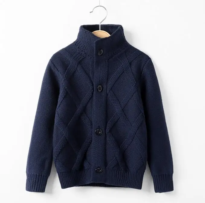navy blue Rlyaeiz/свитера для мальчиков; коллекция года; сезон весна-осень; Повседневная однотонная трикотажная одежда для детей; кардиган с высоким воротом; вязаный свитер для маленьких мальчиков; От 3 до 11 лет - Цвет: navy blue