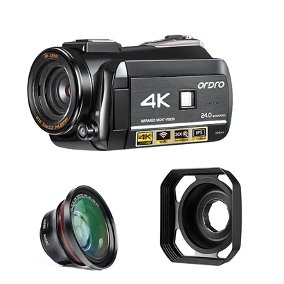 Ordro UHD 4k wifi 24MP цифровая видеокамера с 3,0 ''сенсорным дисплеем wifi Ночное Видение цифровая видеокамера Горячий башмак