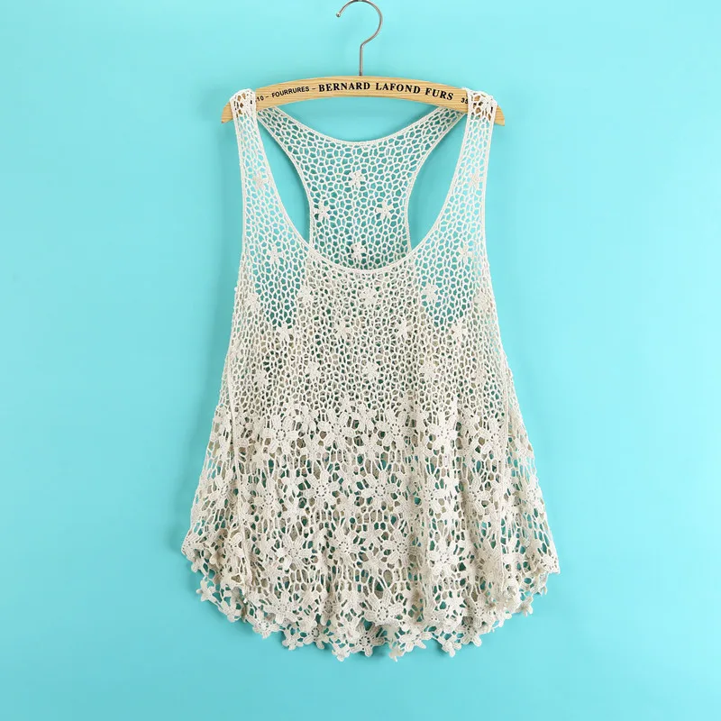 SESOAF 2017 Лето Новый женский хлопок без рукавов кружева потрясающий жилет Cover up Tanks