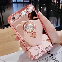diamond crystal rhinestone glitter mirror case for iphone 13 11 12 pro max mini x xs max xr 6 7 8plus ring holder stand cover