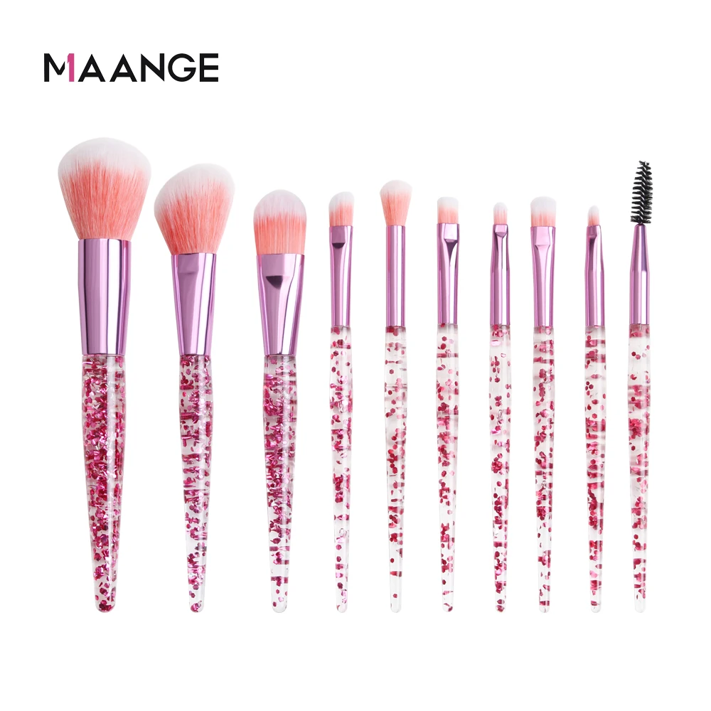 10pcs-Pink Набор кистей для макияжа, 10 шт., набор кистей с бриллиантами, кисть для основы, румяна, смешивание порошка, тени для век, макияж, косметический набор косметических принадлежностей, горячая Распродажа - Handle Color: 10pcs-Pink