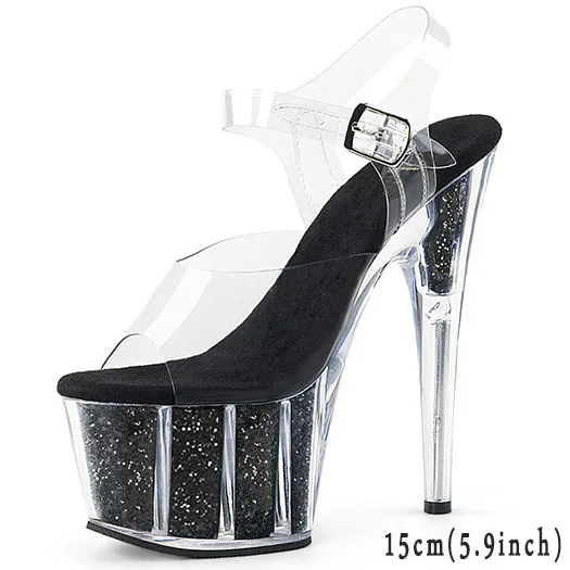 black 15cm Perspex/свадебные туфли на высоком каблуке с пайетками, большие размеры, туфли-лодочки из прозрачного ПВХ, свадебные туфли на шпильках, туфли на платформе с блестящими ремешками, женские тонкие сандалии - Цвет: black 15cm