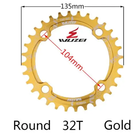 Gold 32T Шатун MTB велосипед 1 скоростная система цепное кольцо шатун дорожный одиночный 104 BCD 32 T/34 T/36 T/38 T 11s 10s 9s 1*11 bmx цепное колесо - Цвет: Gold 32T