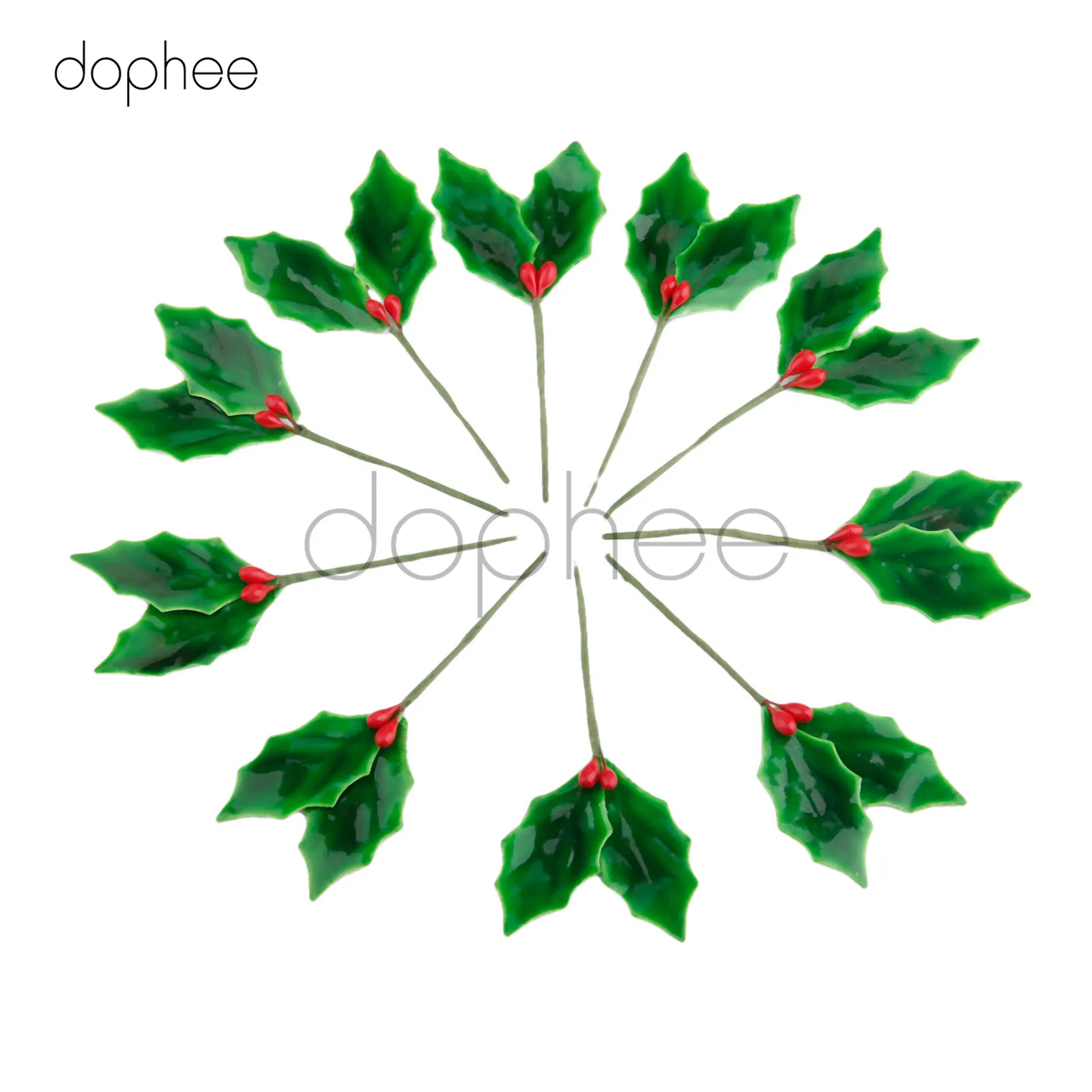 Dophee 10 шт Искусственные листья+ ягоды Холли для свадебной вечеринки, украшения дома, сделай сам, Рождественский Искусственный лист, цветок, шелковые листья