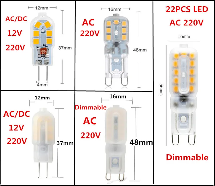 G4 G9 светодиодный 3 Вт 6 Диммируемый светильник AC 220 В 110 в 12 SMD 2835 прожектор люстра