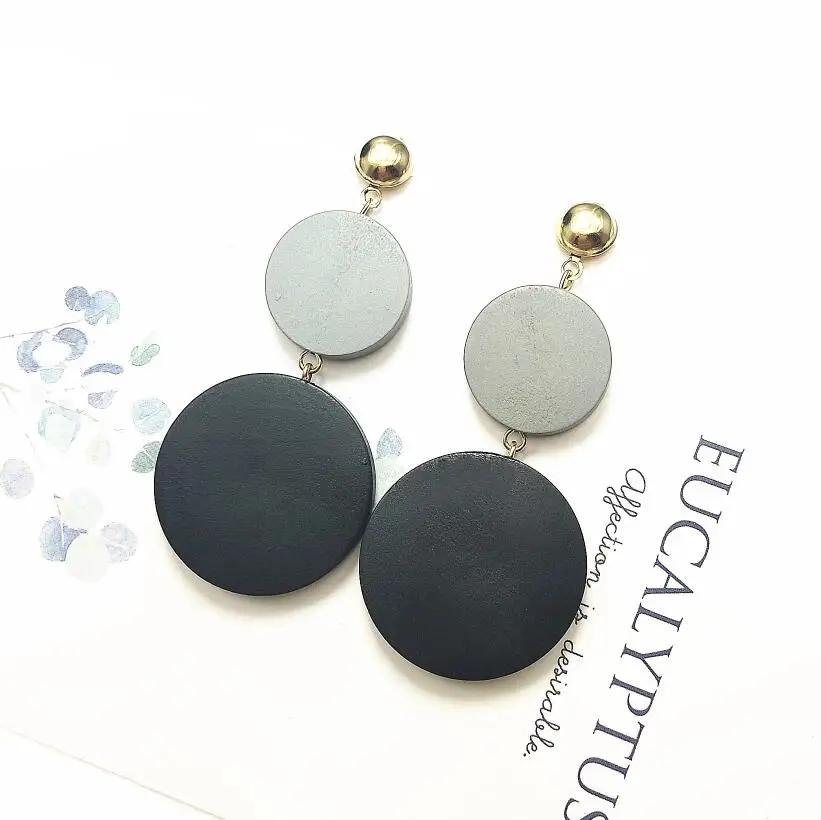 gray black Новые роскошные большие круглые серьги модные корейские Висячие серьги для женщин длинные золотые массивные серьги - Окраска металла: gray black