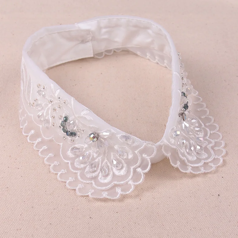 Новинка 2017 модный искусственный воротник вышитый бриллиантами белый галстук