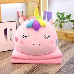 Eyes closed pink С единорогом из плюша с шариковой головкой для Игрушка 2-в-1 мягкие зверей единорогов; кукла Одеяло с моющейся Единорог Детские Летние путешествия плюшевая подушка - Цвет: Eyes closed pink
