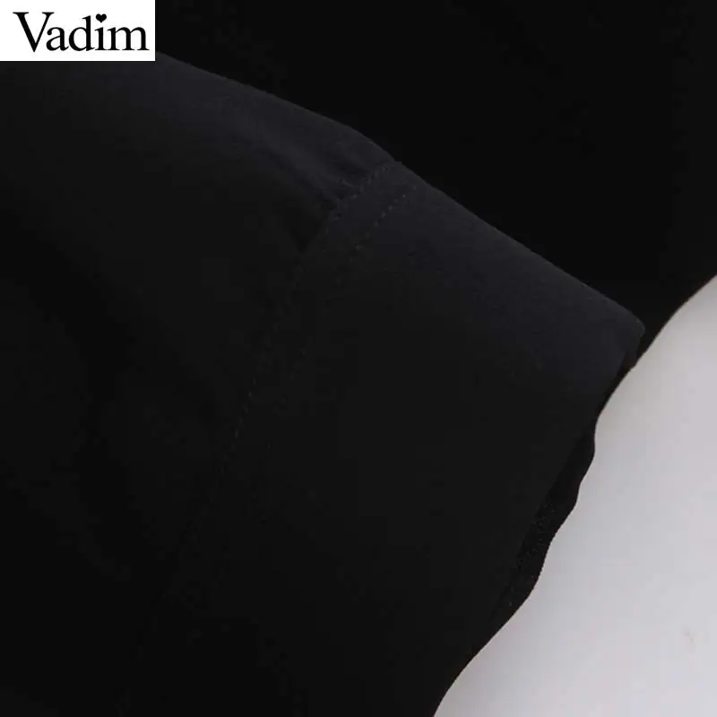Vadim Женская негабаритная черная блузка с v-образным вырезом и длинным рукавом
