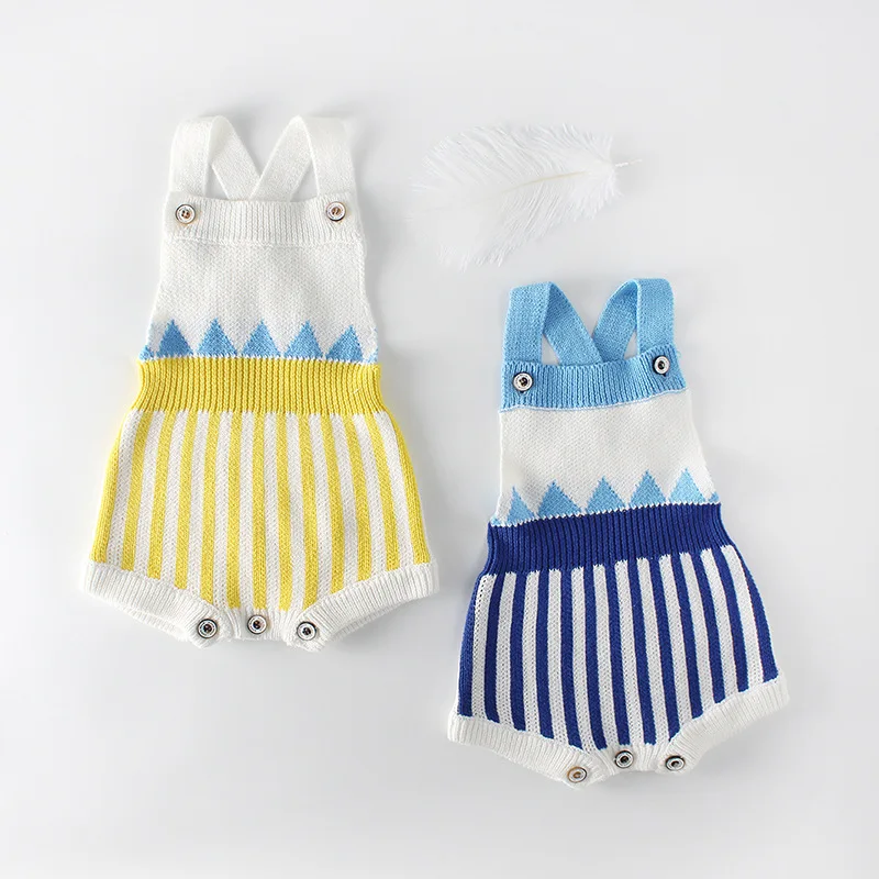 

Sweaters Girls 2018 Winter Knitwear Girl Newborn Romper Children Jumpsuits Kids Wool Sweater Baby Boys Striped Romper Wholesale