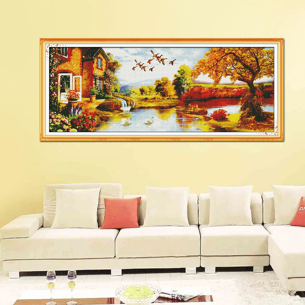 Joy Sunday Autumn Scenery Cross Stitch F356 14CT 11CT Counted and Stamped Home Decor Golden Needlework kits | Дом и сад