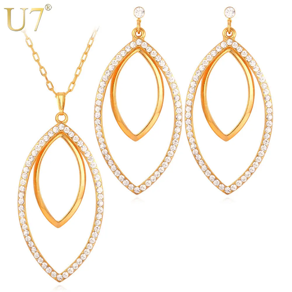 

U7 Big Size Jewelry Set Gold Color Rhinestone Crystal Party Jewelry Trendy Earrings Necklace Set Women S529