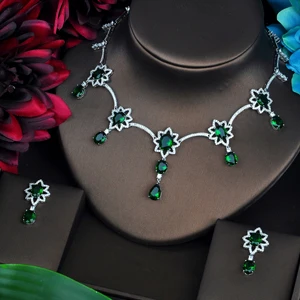 white gold color Hibrid зеленый AAA кубический цирконий Ювелирные наборы для женщин Мода падение серьги Набор свадебное платье аксессуары цена N-449 - Окраска металла: white gold color