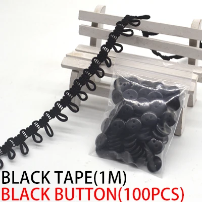 Black Black 1 упаковка(1 метр и 100 пуговиц), зимний комбинезон, шапка, пуговица, эластичная лента, лента для мехового воротника, Швейные аксессуары, сделай сам - Цвет: Black Black
