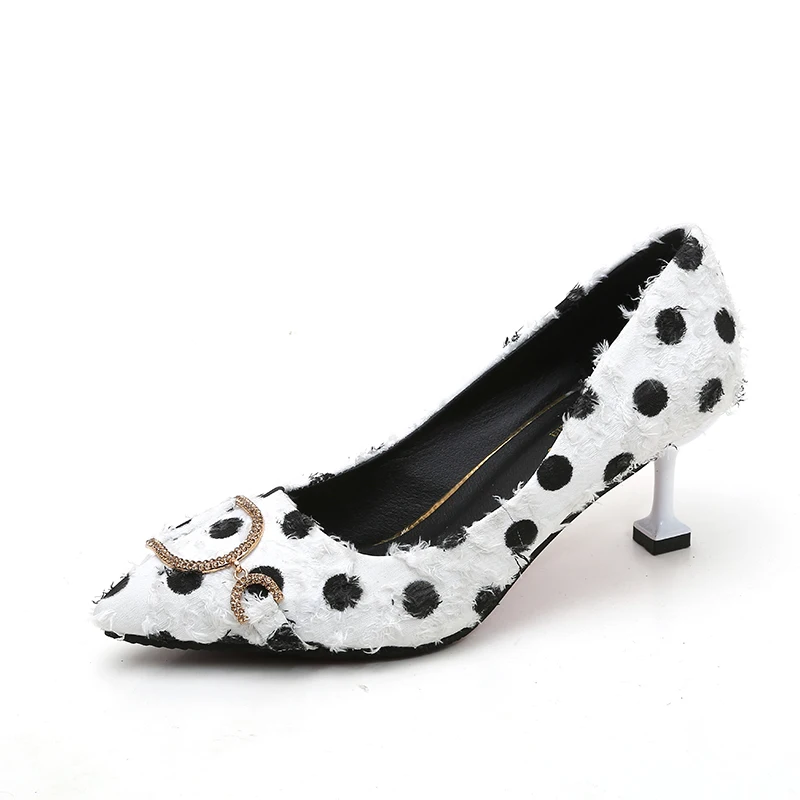 

2019 New Fashion High Heels Leopard Shoes Women Pumps Office Lady Pointed Toe Flock Sexy 6.5 cm Wedding Sapato Feminino