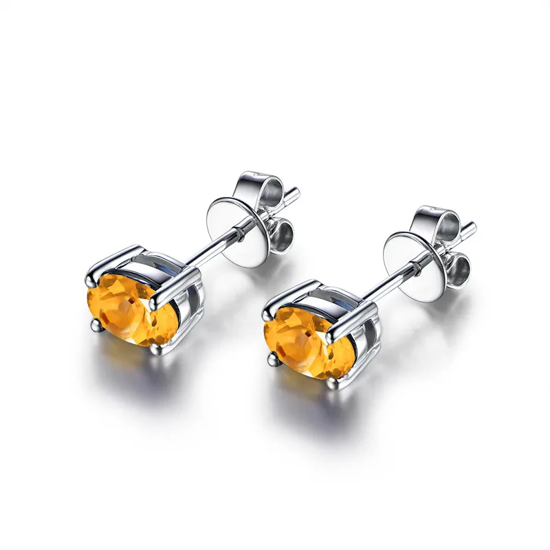 AINUOSHI натуральный цитрин серьги стержня 2.5ct овальной огранки драгоценных камней Обручение вечерние Для женщин Jewelry 925 пробы серебряная шпилька серьги