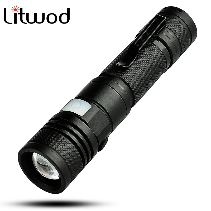 Litwod Z201301 XM-L2 U3 Micro USB Перезаряжаемый светодиодный фонарь, масштабируемый, 5 режимов переключения, алюминиевый фонарь