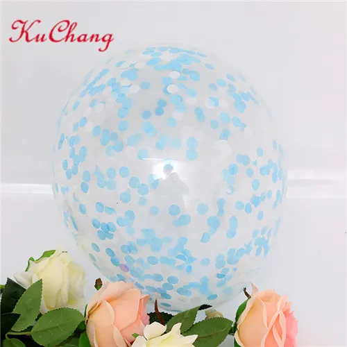 white blue 12 шт. 12 дюймов прозрачные конфетти воздушные шары латексные воздушные шары с золотыми серебряными конфетти для свадебной вечеринки украшения подарки на день рождения - Цвет: white blue