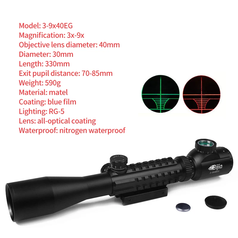 BIJIA C3-9X40EG с подсветкой Красный Зеленый дальномер Сетка прицел Tripe Picatinny 20 мм Rail Охота страйкбол прицел