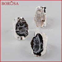 borosa new druzy silver color freeform natural stone druzy open band rings fashion natural gems party rings for women men s1388
